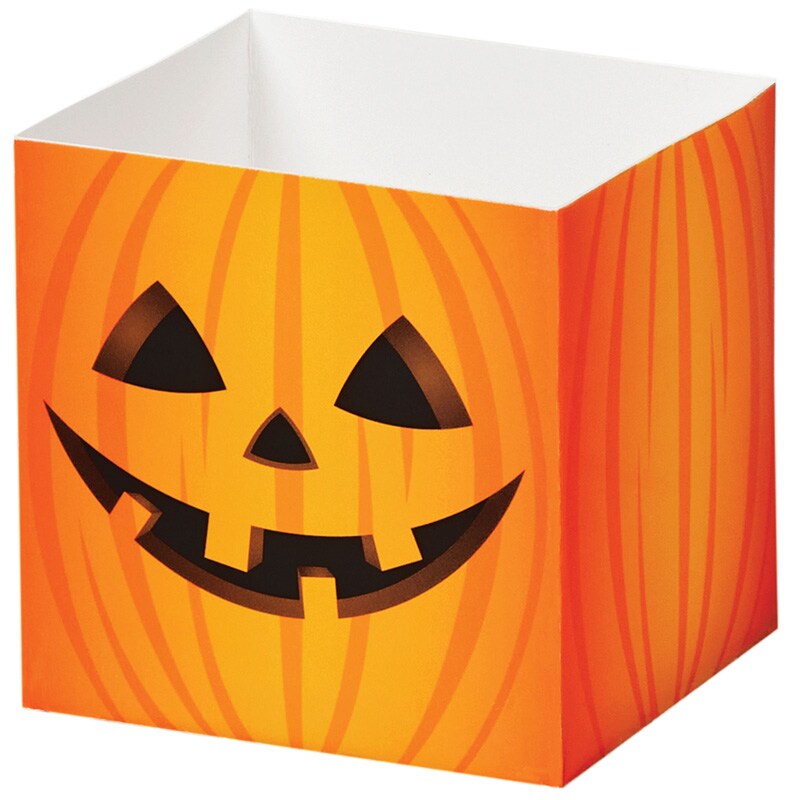 Pack/6: Halloween Pumpkin Square Party Favor Box - 3-3/4 x 3-3/4 x 3-3/4&#x22;
