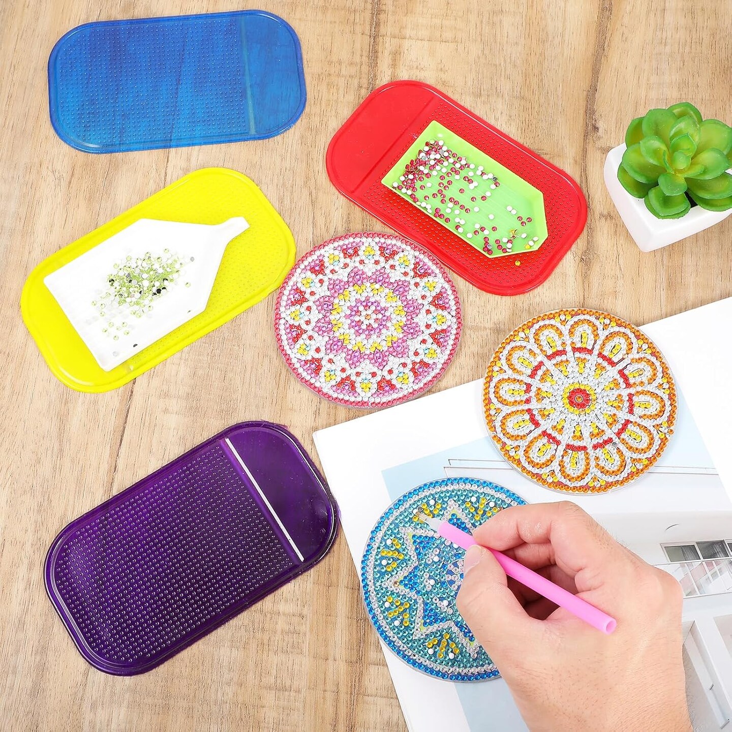6 PCS Diamond Art Mat Anti Slip Pad, Diamond Art DIY Diamond Sticky Tray Gel Painting Tools Diamond Non-Slip Universal Gel Pad Holder Kits for Adults Diamond 5D Painting Accessories (6 Color)