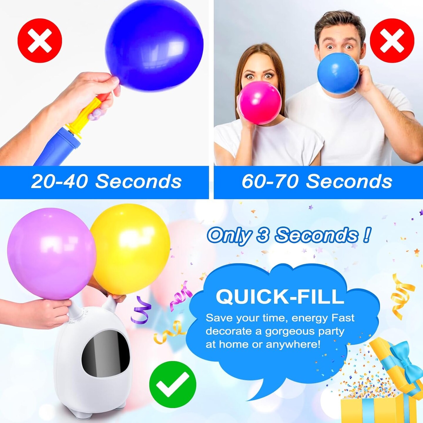 Electric Balloon Pump, Portable Dual Nozzle Electric Balloon Blower Pump, Electric Balloon Inflator for Decoration (110V 600W) (White)