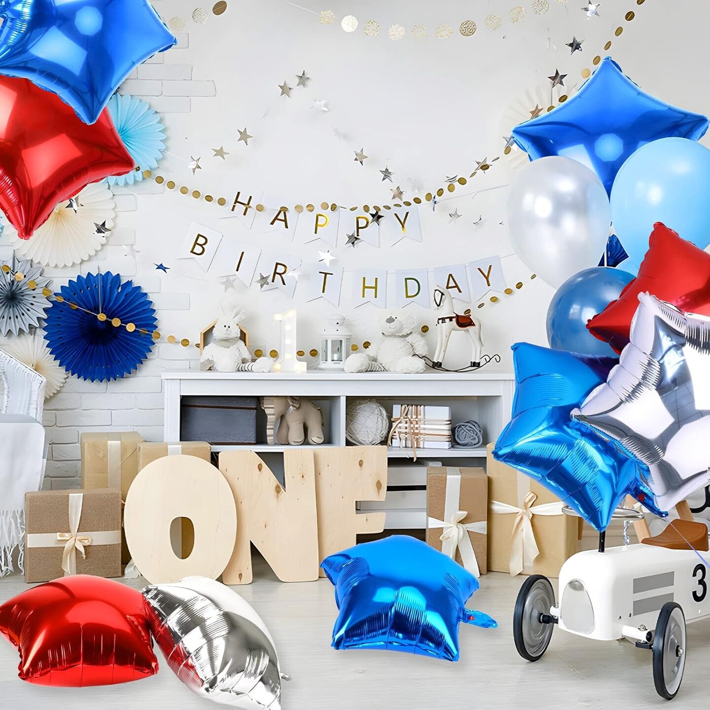 Blue Red White Star Foil Balloons Decorations, 30Pcs 18 inch 4th of July Balloons for Independence Day Patriotic Party Memorial Day Birthday Decorations Supplier