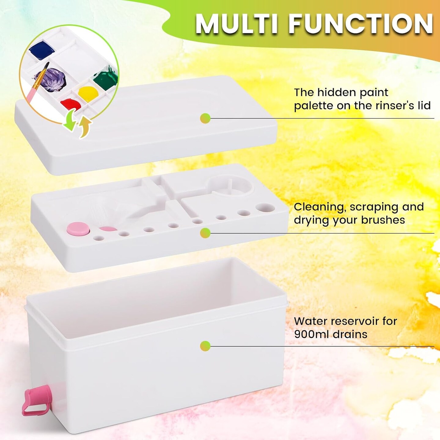 2025 New Paint Brush Cleaner, Upgraded 4-in-1 Brush Holder with Palette, Brush Rinser for Acrylic Paint Water Dispenser Washer Painting Station for kids Paintbrush Cleaner Watercolor Accessories(Pink)