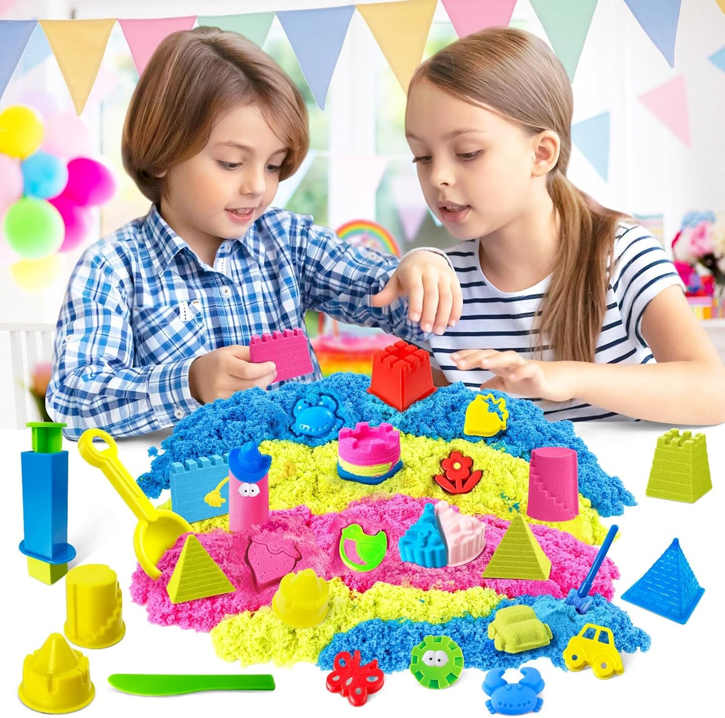 Summer Sensory Bin - 52 PCS Play Sand Kit with 3lbs Magical Sand, Beach Toys Castle Molds Sand Molds, Sensory Toy Sandbox, Kids Gifts for Girls and Boys