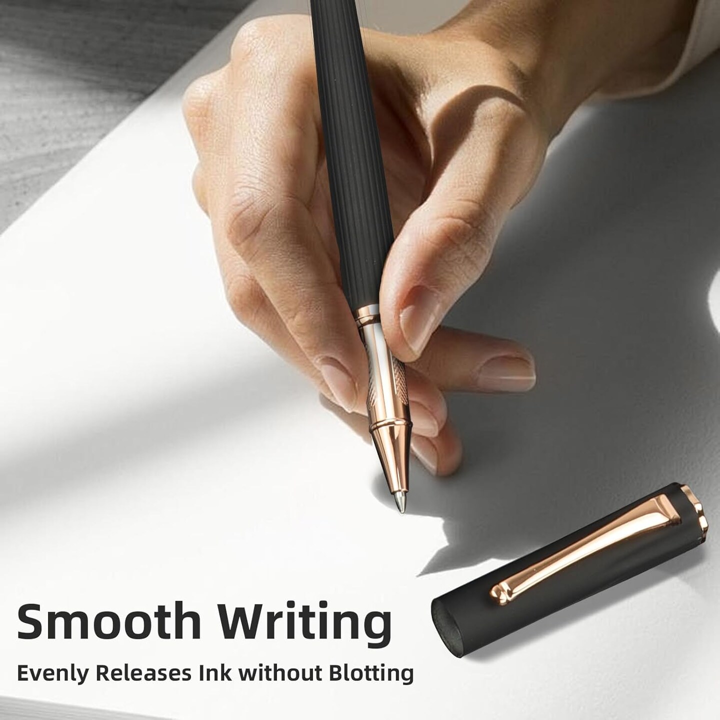2pcs Ballpoint+Rollerball Pens, Nice Fancy Executive Signature Pen for Work, Gift Set for Men &#x26; Women, Journaling Pen with Gift Box, 0.5mm Nib of Black Ink Rose Gold Clip