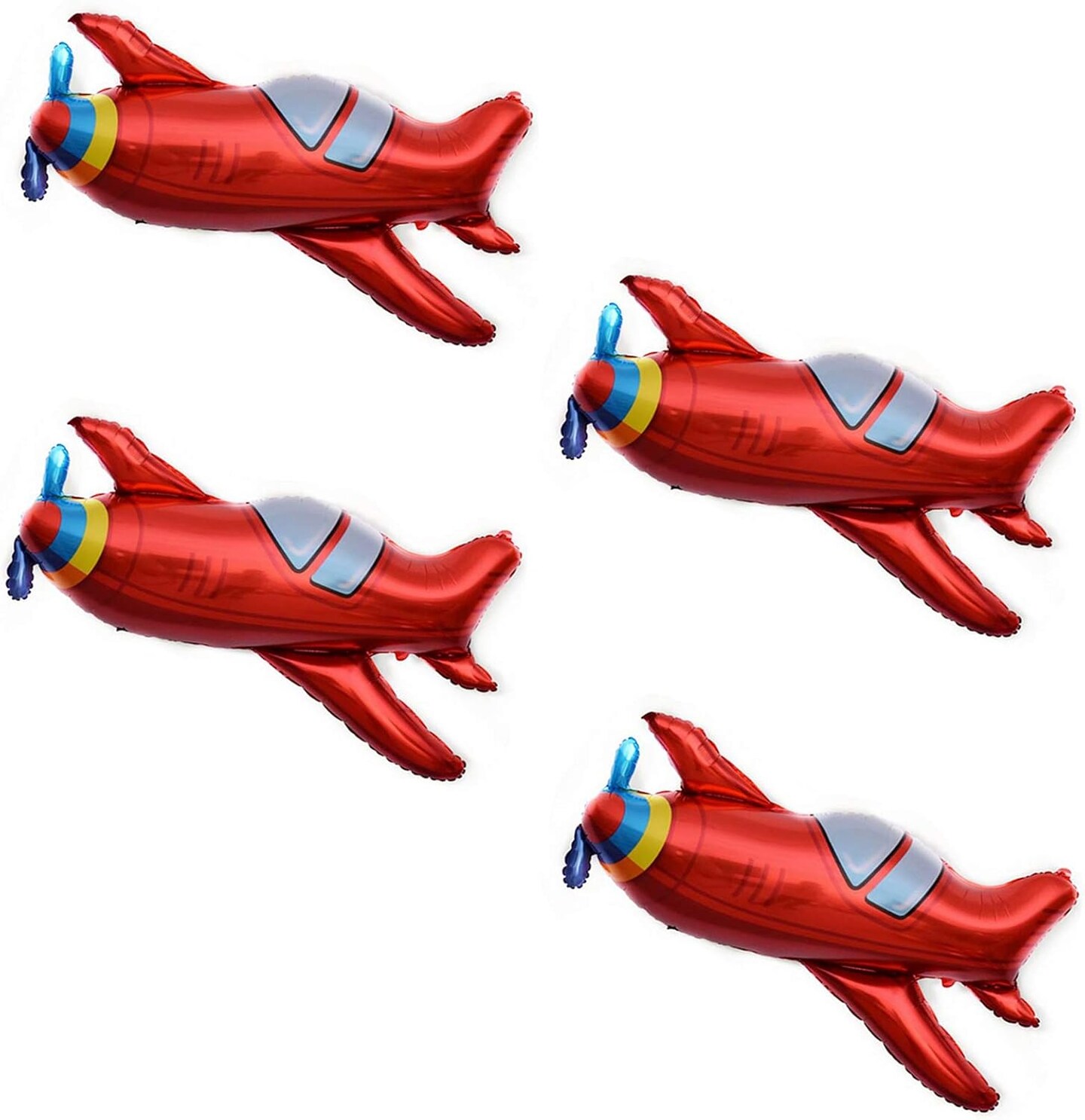 4 Pcs Large Red Airplane Helicopter Plane Mylar Foil Balloon Aviator Adventure Themed Birthday Party Decorations