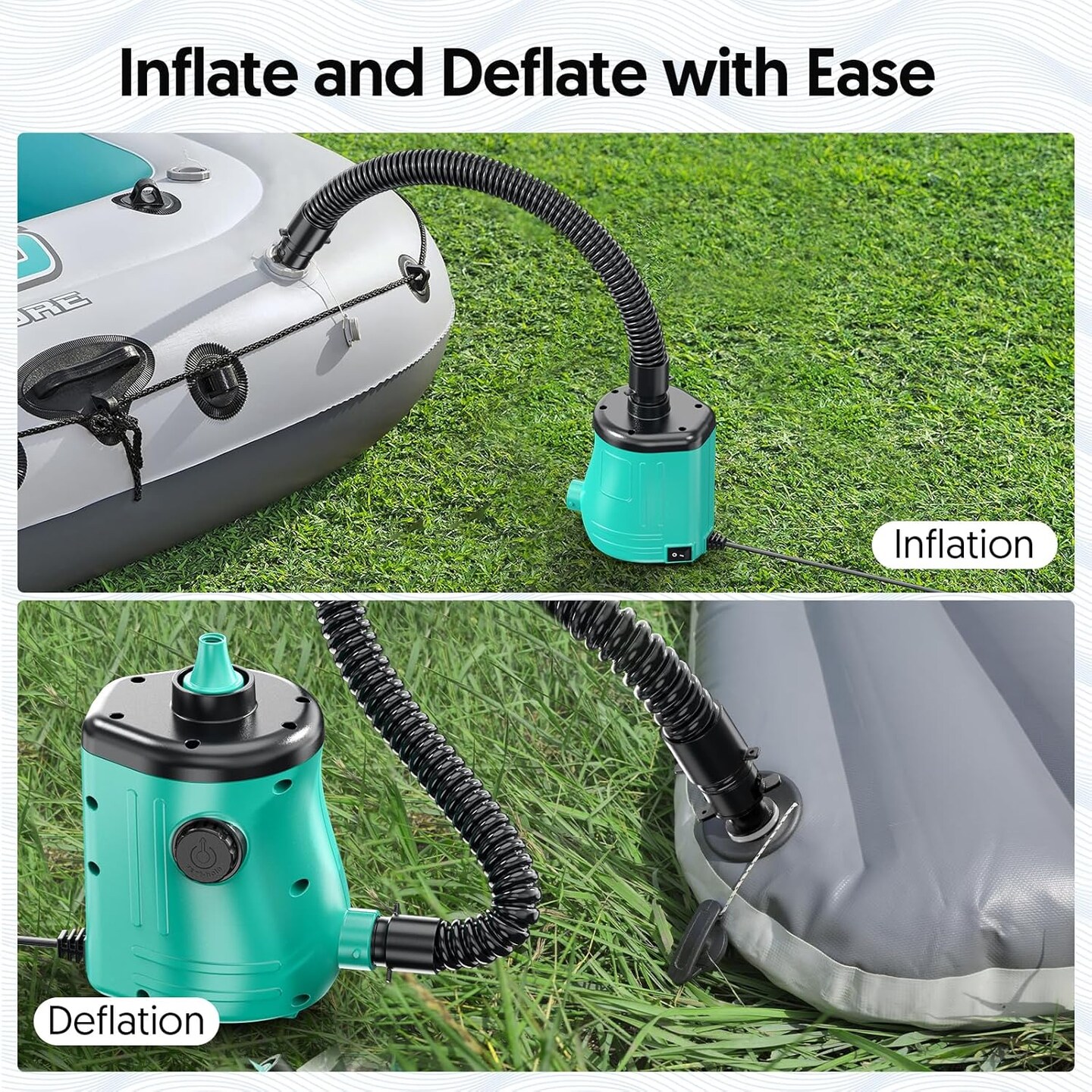Electric Air Pump for Inflatables Toys Balloon: 3-in-1 Balloon Pump 400W 2.0 PSI High-Power Quick Inflator Deflator for Air Mattress Beds, Pool Float Raft, Wedding Party Decoration - Green