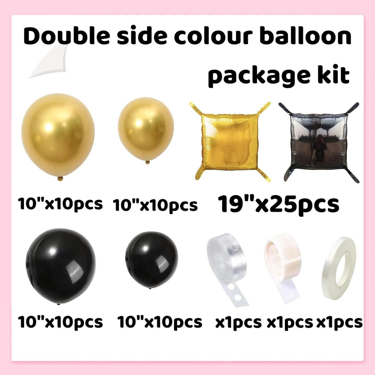 Mylar Gold Black Square Foil Balloon Wall Tunnel Arch Background Chrome Double sided Flat Metallic Gold&#x26; Black Balloon Garland Kit Graduation Anniversary Birthday Backdrop Party Decorations