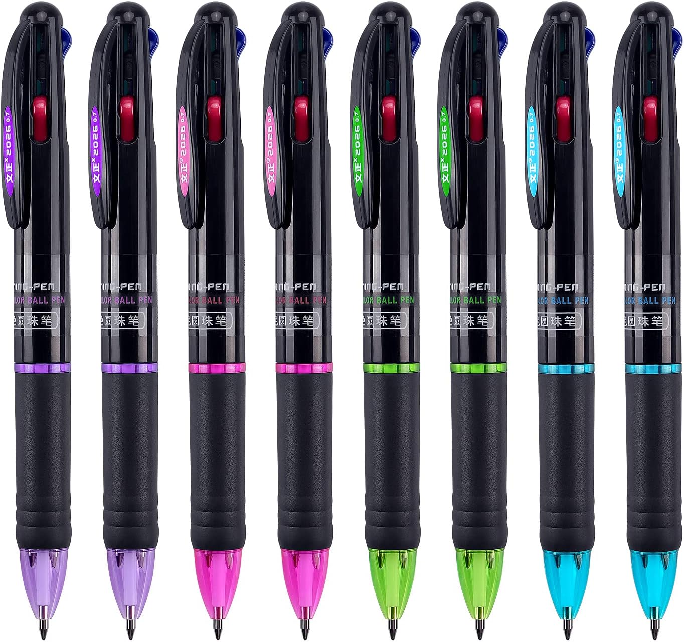 8 Pack Multicolor Ballpoint Pens 4-in-1 0.7mm Colored Retractable Ballpoint Gift Pens for Office School Supplies Students Gift