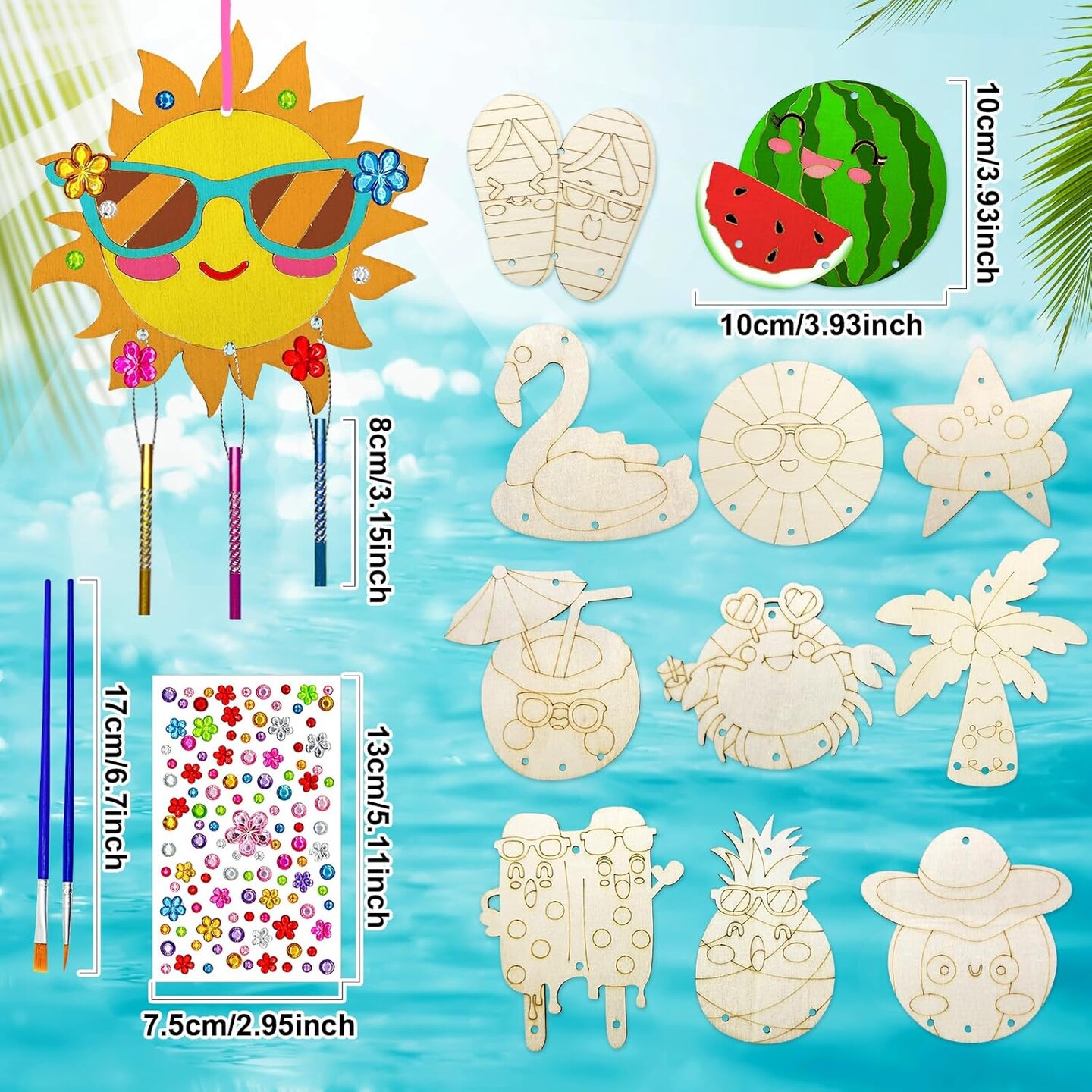 12 Pack Summer Beach Activities for Kids&#xFF0C;Paint Pool Party Favors Pineapple Flamingo Craft Wind Chime Kit Wooden Paint Arts DIY Coloring Craft for Summer Luau Hawaii Party Art Activity Supplies