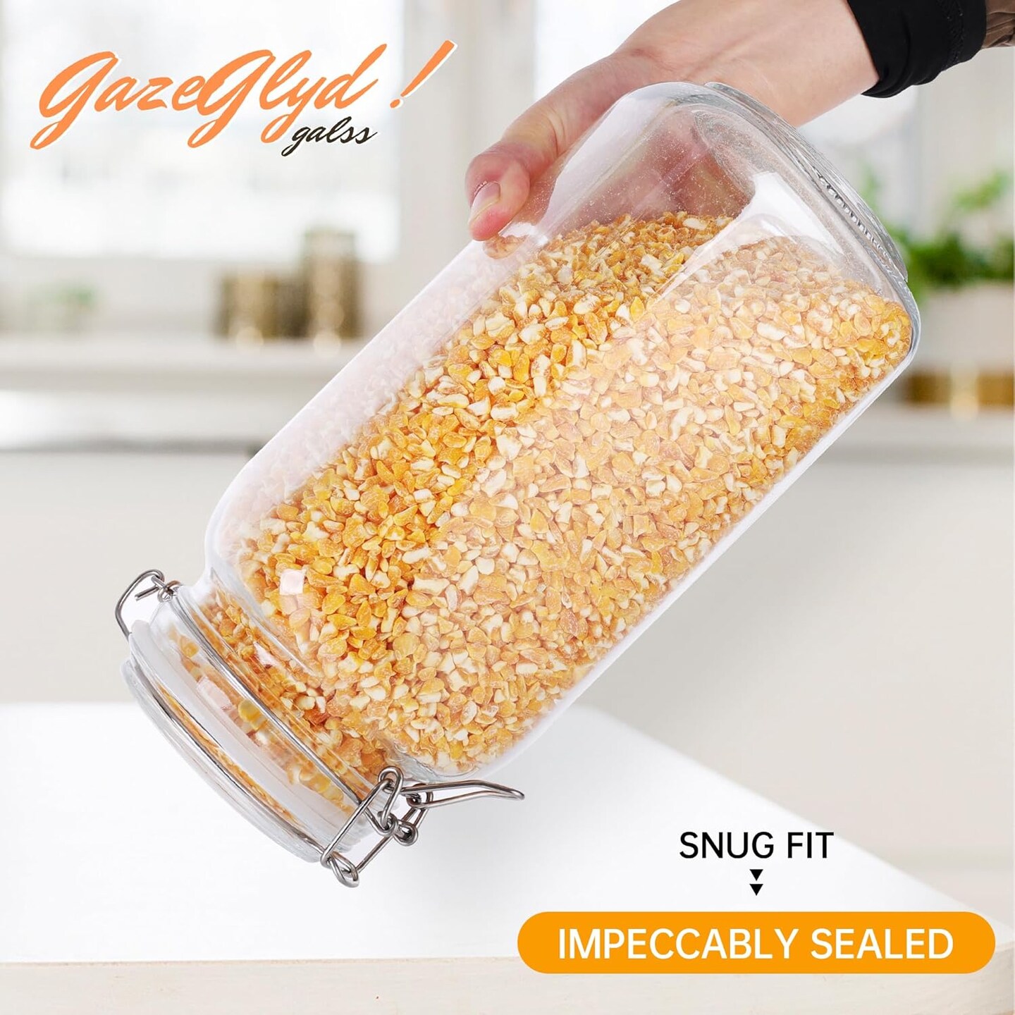 Mason Jars, 3 Pcs 78oz 2300ml Glass Food Storage Containers with Airtight Lids, Flour Sugar Storage Containers Sets for the Kitchen, With Metal Food Tongs & Measuring Cups & Sorting Labels