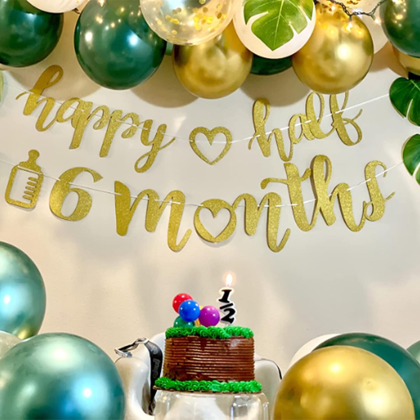 Metallic Green Gold Balloons, 60 Packs 12 Inch Dark Green White Gold Latex Balloons