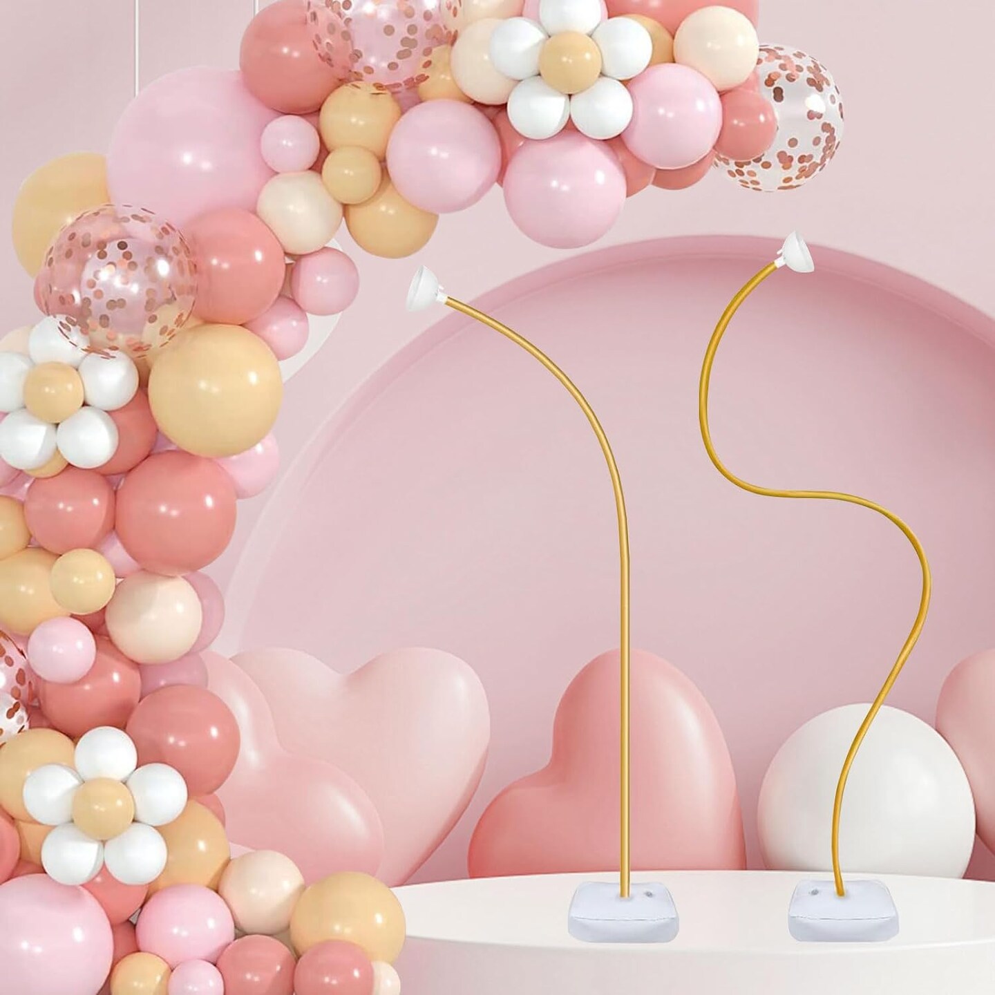 Gold Balloon Arch Stand Kit, 9.3ft &#x26; 6ft Free Bending Soft Balloon Flower Backdrop Stands Set with Water Base