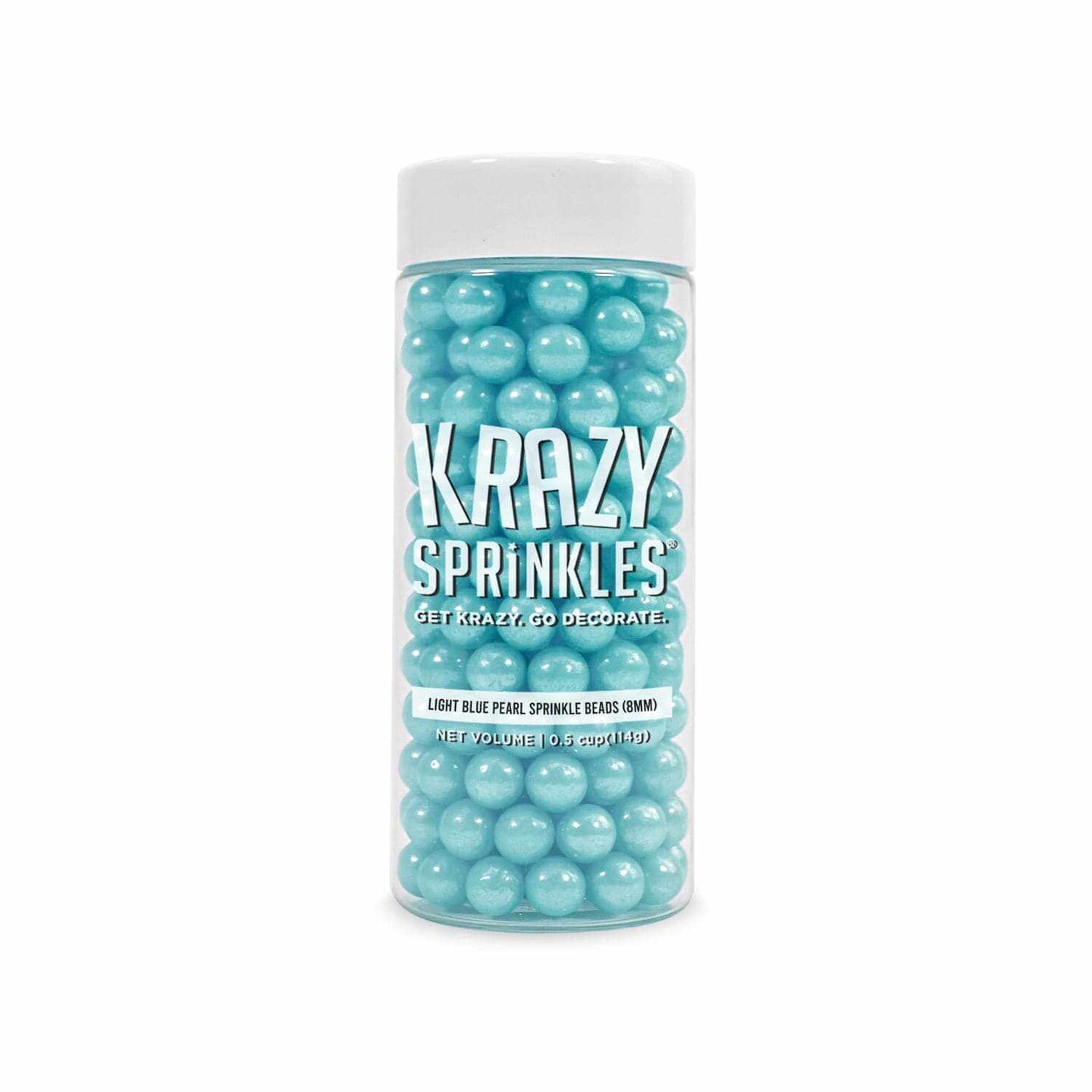 Krazy Sprinkles - Light Blue Pearl 8mm Beads (1/2 Cup, 1x Jar) for Cakes, Ice Cream &#x26; Cookies