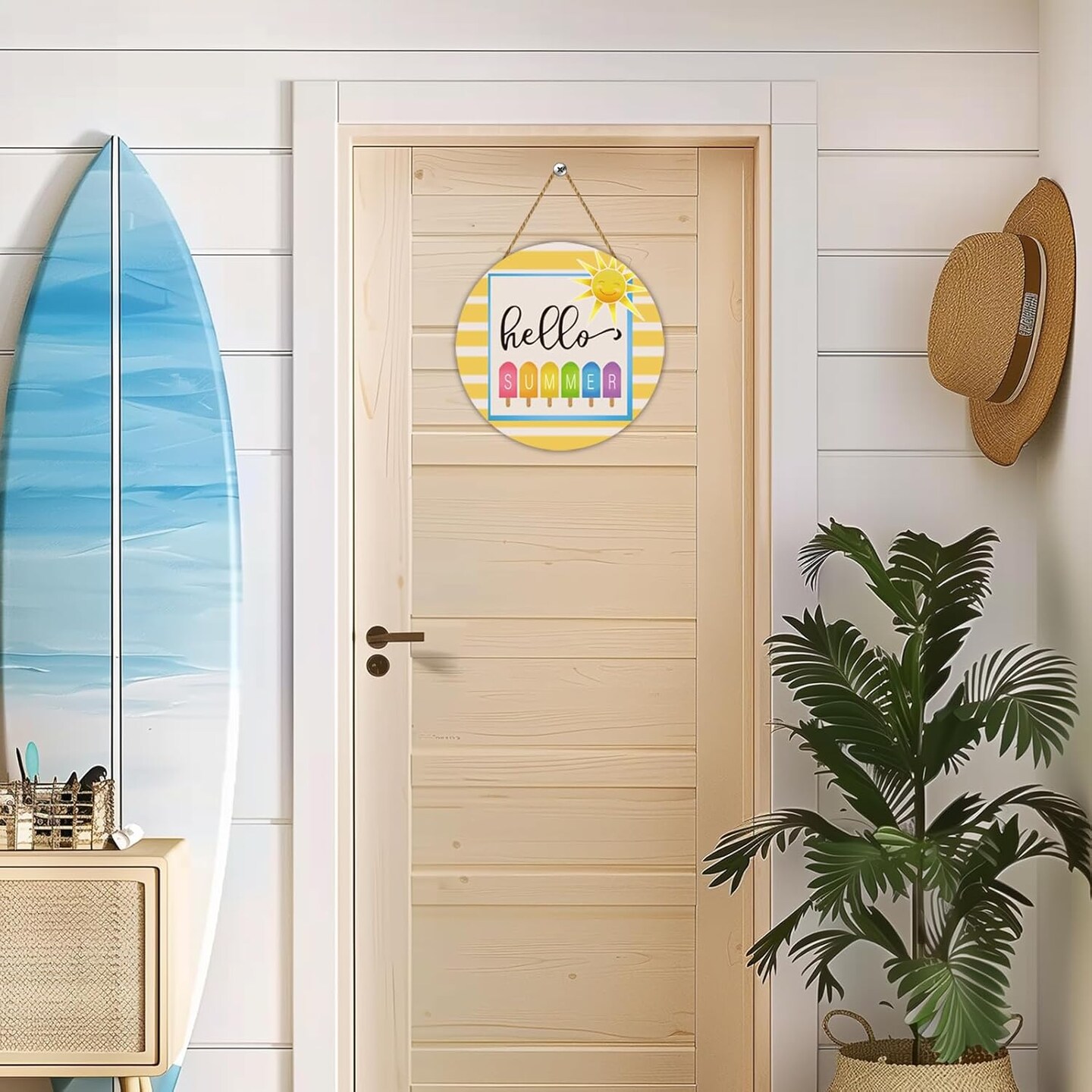 Summer Decor Summer Door Decor Popsicle Hanging Decorations Wooden Hello Sunshine Front Door Hanger Door Sign for Wall Office Indoor Home Decorations