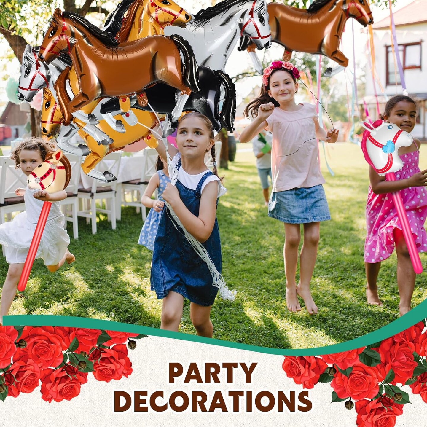 Roshtia 16 Pcs Inflatable Stick Horse and Horse Balloons for Kids Racing Derby Party Supplies Cute Horsehead Stick Balloon Derby Day Party Decorations for Birthday Baby Shower