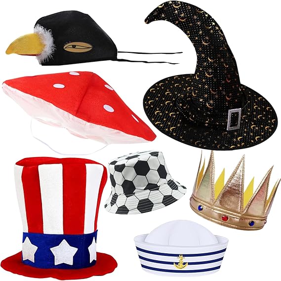 Bulk Premium Funny Hats, 24 Assorted Dress Up Costume Hat, Crazy Party Hats, Novelty Party Hats, Costume Hats for Adults, Teens, Photo Booth Prop for Graduation, Wedding, Birthday, Bachelorette, etc