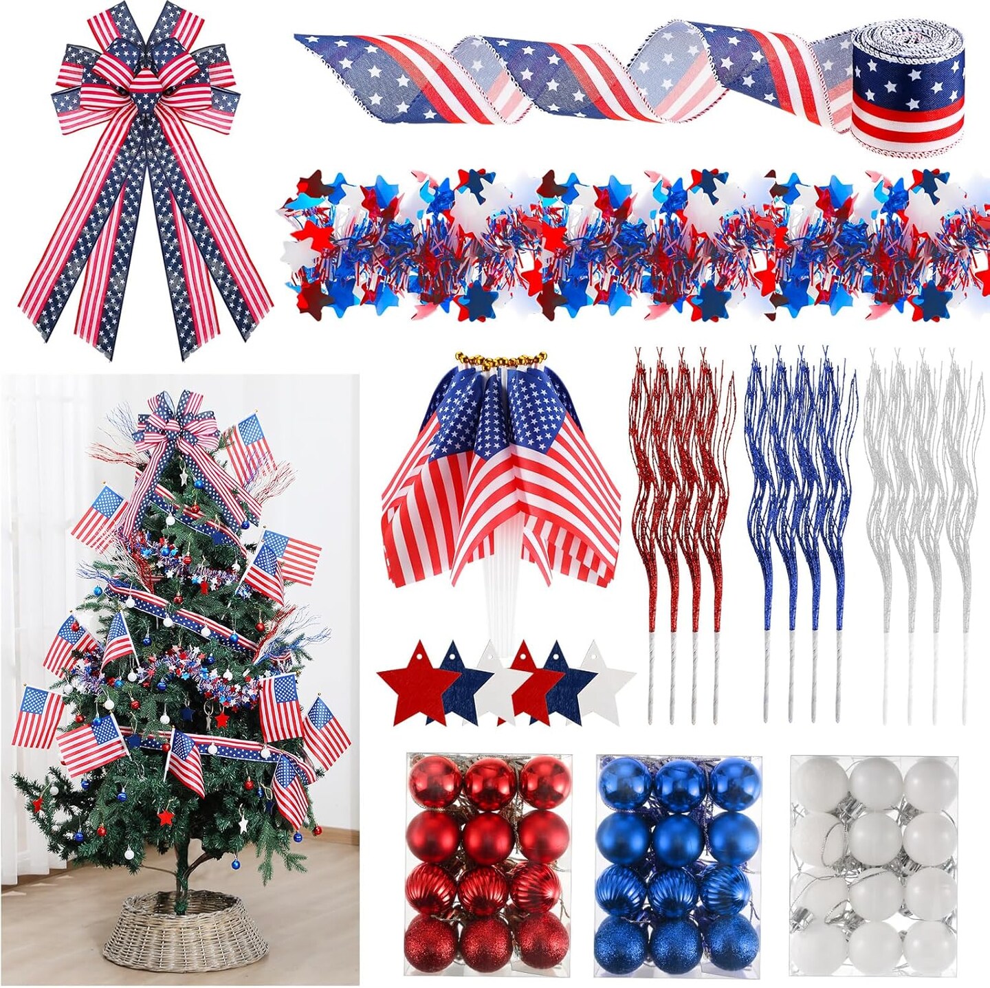 118-Pack Patriotic Red, White & Blue Decorations for Memorial Day & 4th of July
