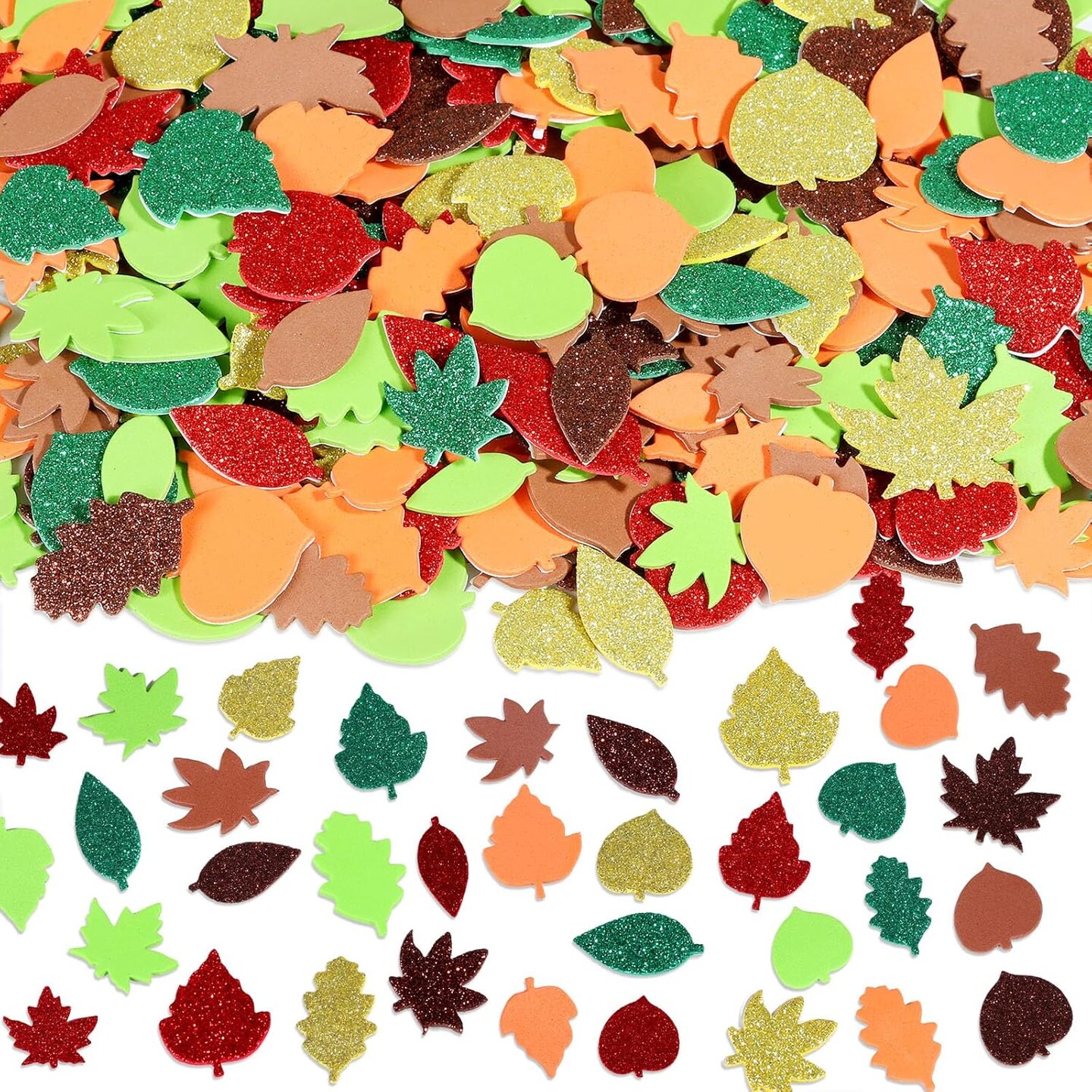 300 PCS Autumn Thanksgiving Fall Leaf Foam Sticker, Self Adhesive Foam Stickers, Glitter Maple Leaves DIY Crafts Foam Stickers
