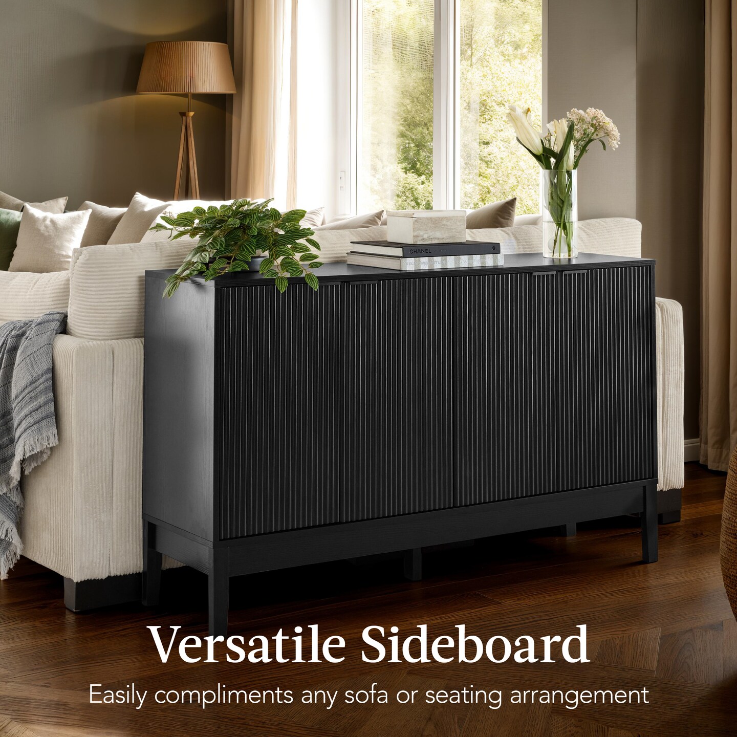 Best Choice Products 4-Door Reeded Storage Cabinet w/ Soft-Close Doors, Multipurpose Accent Furniture