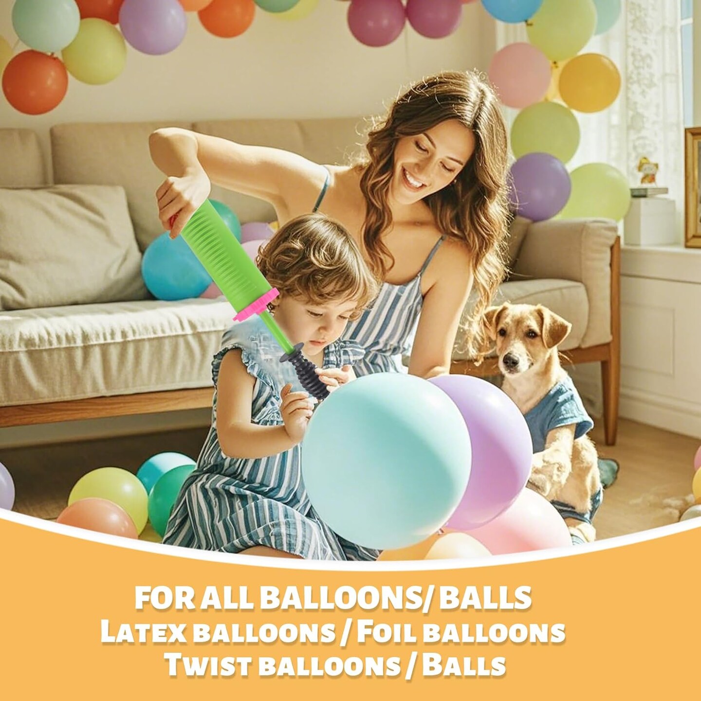 Balloon Pump Handheld Two-Way Dual Action Balloon Inflator Pumping for Foil Latex Twisting Balloon