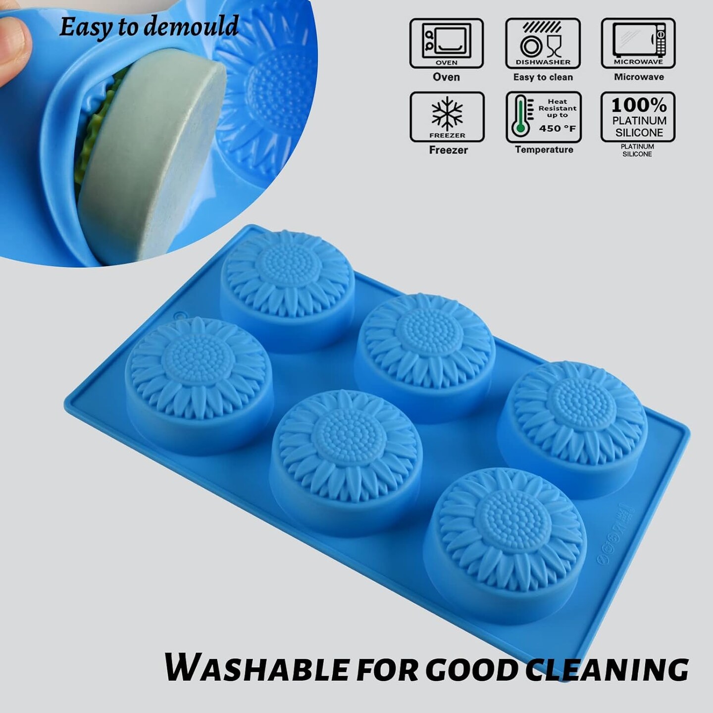 Round Sunflower Soap Molds, 2 Pack 6 Cavity Cylinder Daisy Flower Silicone Molds