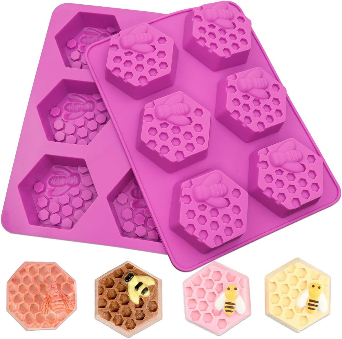 2 Pack Honeycomb Silicone Soap Molds, 6 Cavity Hexagon Bee Silicone Molds for Soap, Lotion Bars, Wax Melts, Beeswax (Purple)