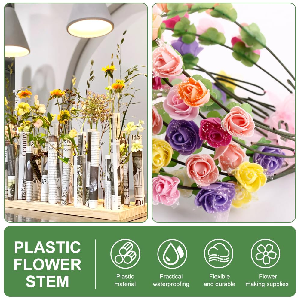 Floral Flower Stem Wire,100pcs Floral Stem Wire Plastic Artificial Flower Green Stem Rod for Craft Bouquets Flower Stems Garland Making Flower Arrangements Supplies (6.69 inch/17cm)