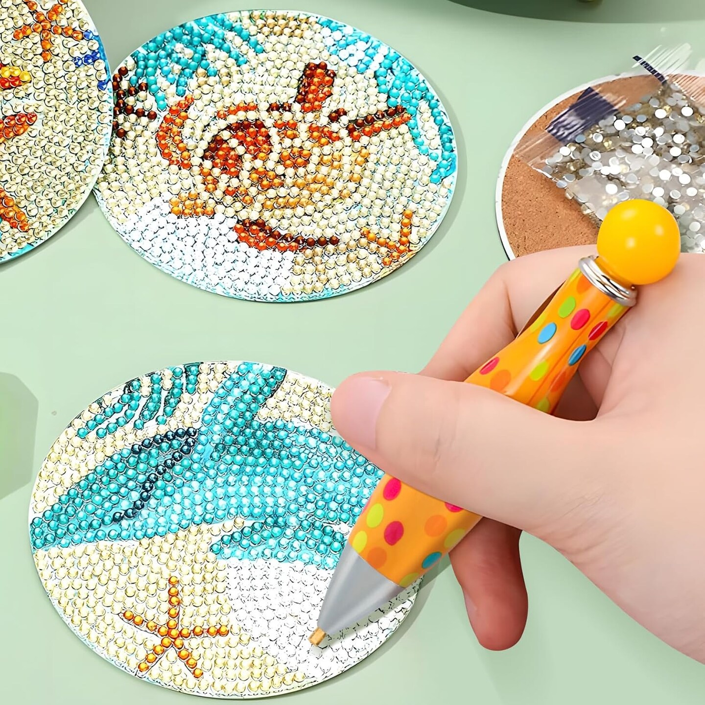 6pcs Colorful 5D Diamond Art Pens with Tray, Round Square Diamond Beads Painting Tools for Adults