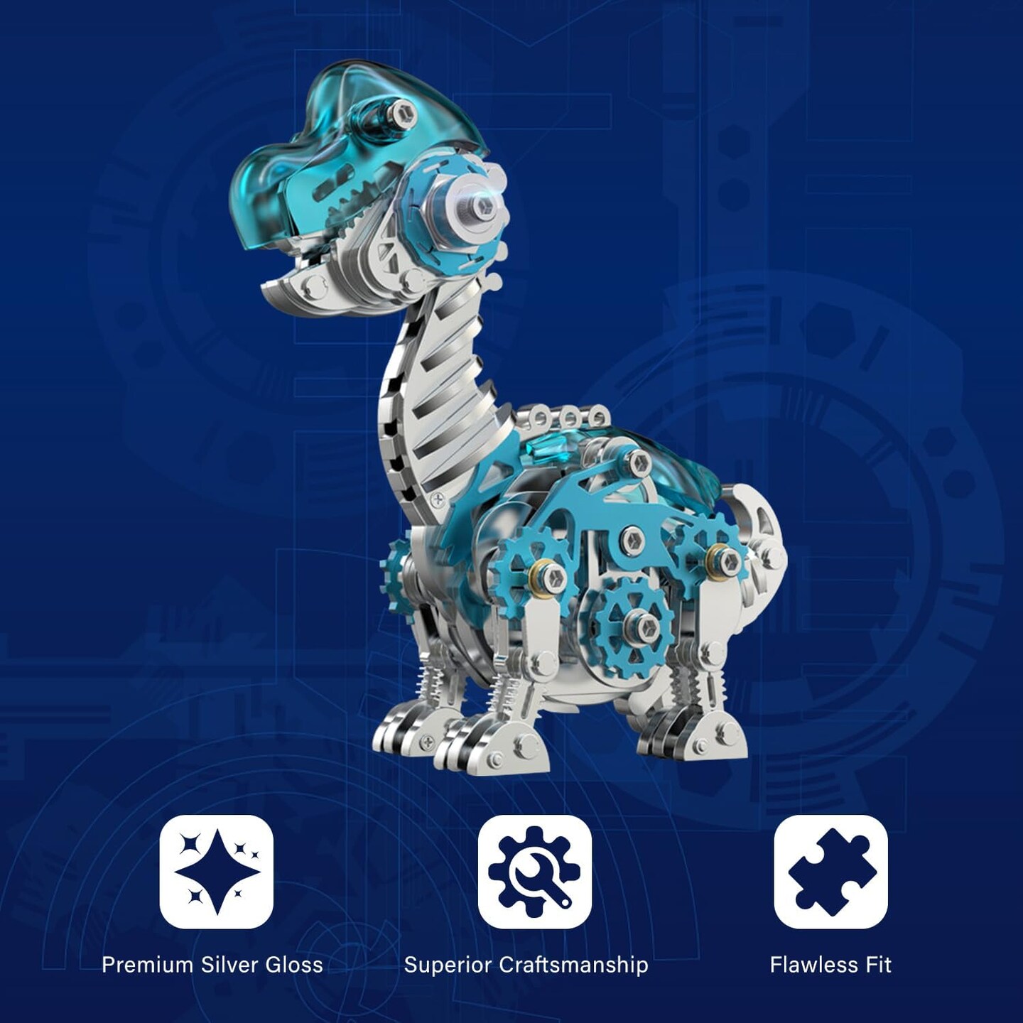 3D Metal Puzzles for Kids,3D Metal Model Kits Mechanical Dinosaur Model Brachiosaurus,Steel 3D Puzzles Stainless Steel Ornaments for Adults Home Decor