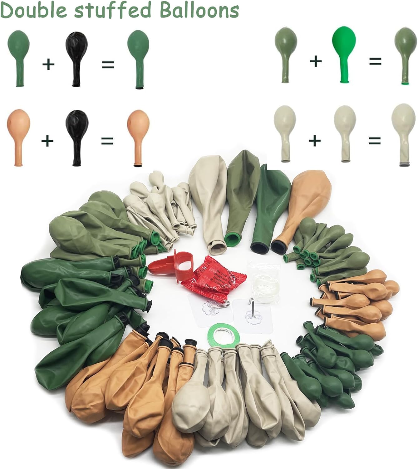 Sage Green Brown Balloon Garland Kit Double stuffed Olive Green Nude Apricot Dusty Green Grey White Latex Balloons Jungle Safari Balloon Arch kit for Wild One Baby Shower Birthday Party Decoration