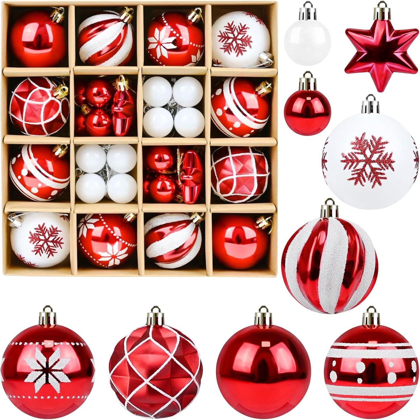 Red and White Christmas Balls Ornaments - 42pcs Christmas Tree Decorations, Shatterproof Christmas Ornaments, Hanging Christmas Ornaments Decorations for Christmas Tree(Multi Color #10)
