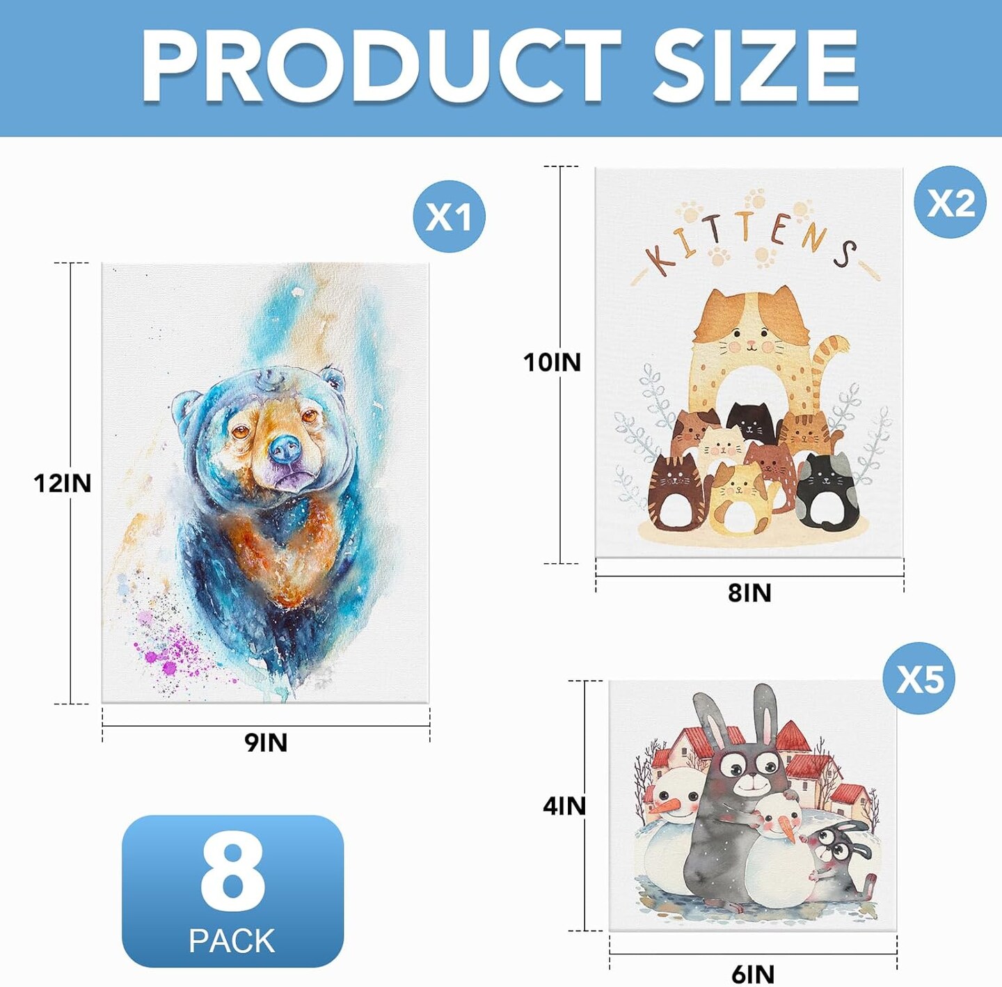 Canvases for Painting 8Pack Painting Canvas with 9x12,8x10,4x6,Canvas Panels for Oil Paint,Watercolor,Acrylic Paint,Gouache and Tempera.