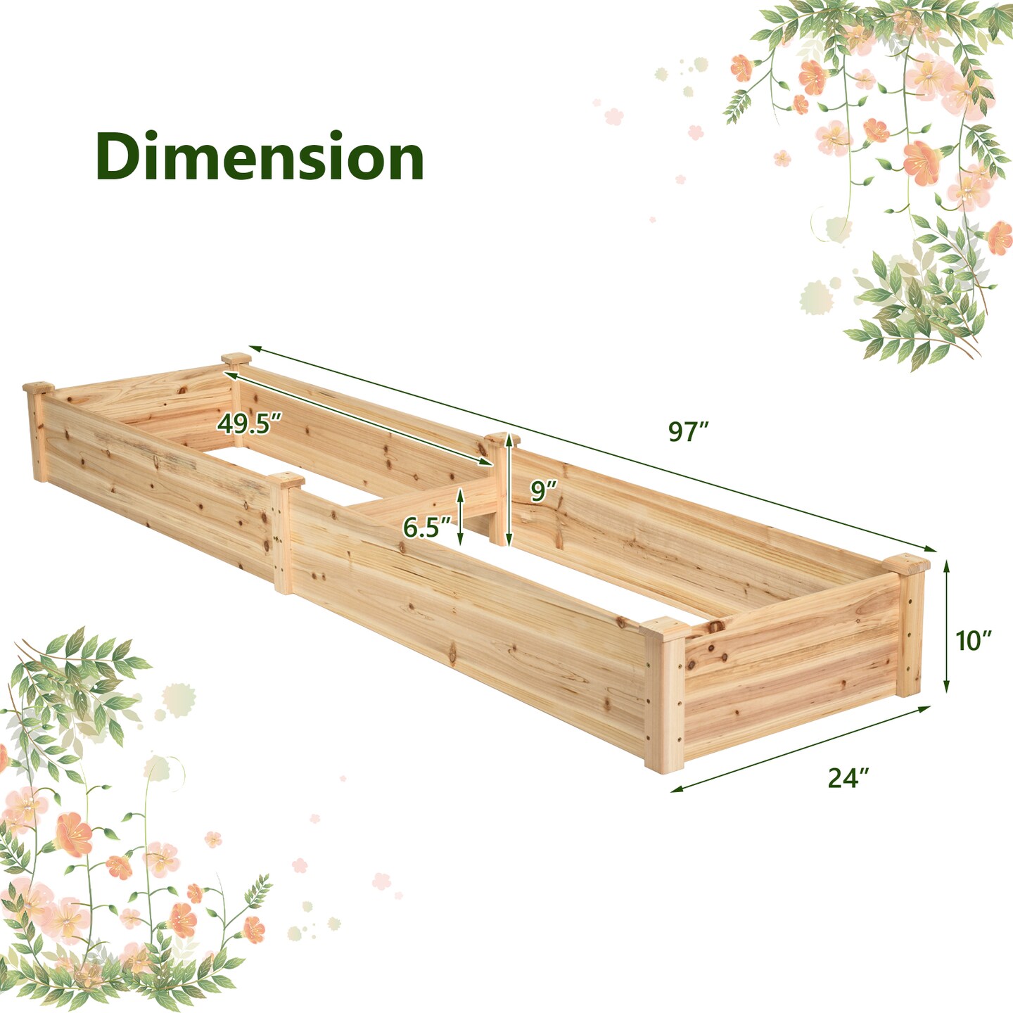 Costway Wooden Raised Garden Bed Outdoor Wood Planter Box for Vegetables Flowers Fruit