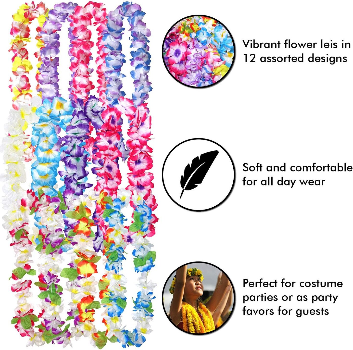 12 Pack Thickened Summer Hawaiian Leis Floral Necklace for Hula Dance Luau Party, Party Favors Celebrations and Decorations