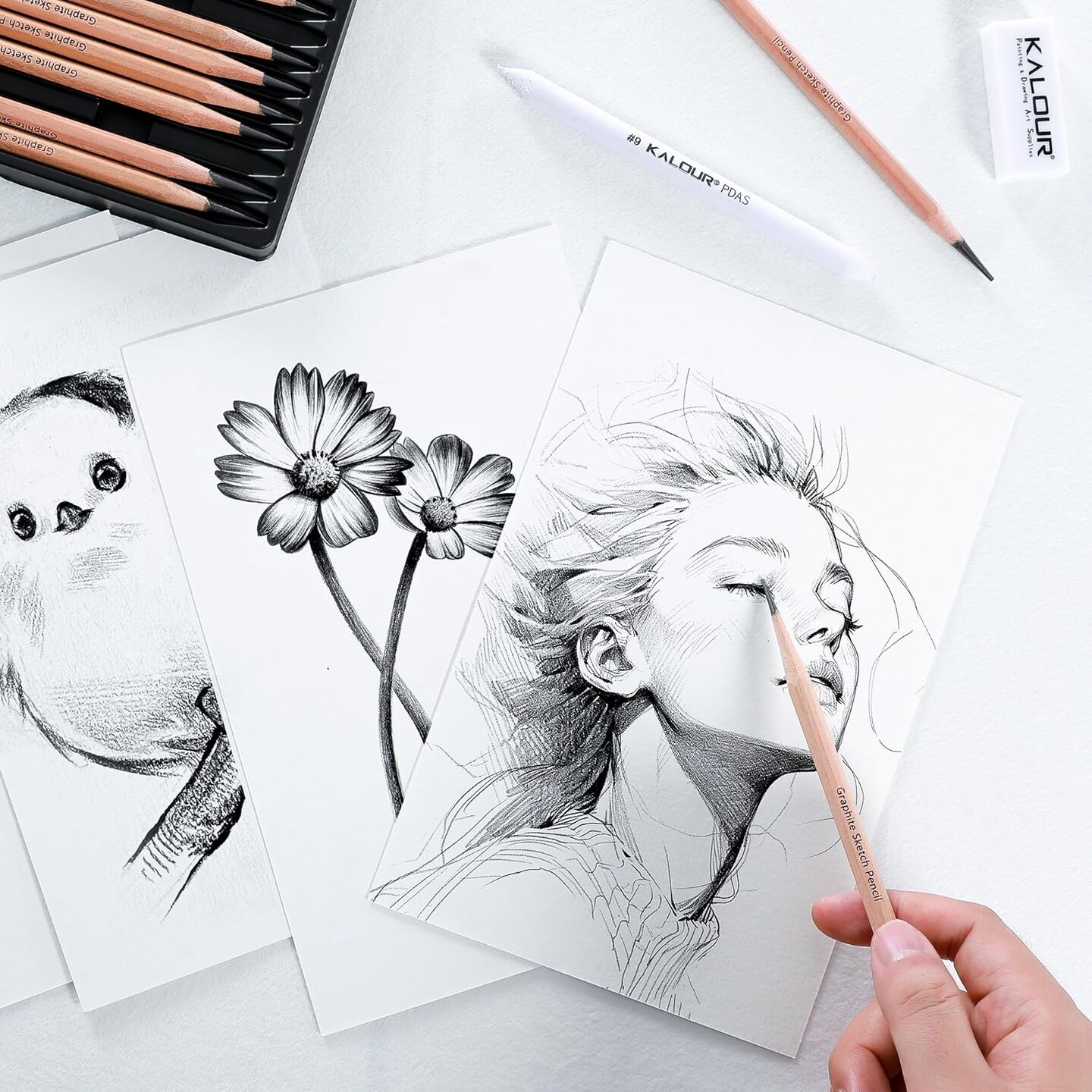 18-Piece Professional Sketch Pencil Set - Includes 5H to 14B Pencils,Graphite, Vinyl Eraser, Kneaded Eraser,Sharpener and Paper Blending Stump - Ideal for Artists and Beginners