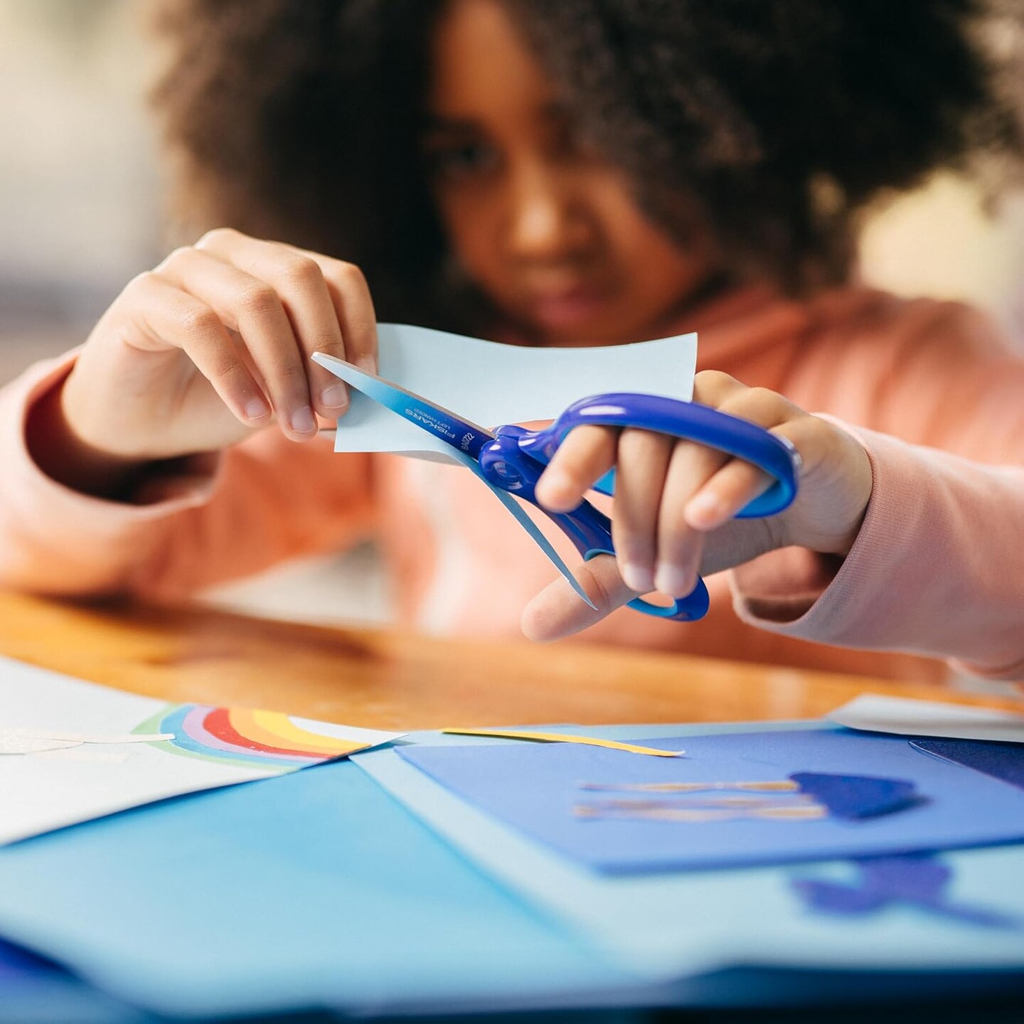 Left-Handed Big Kids Scissors for Ages 8-11, Scissors for School or Crafting, Back to School Supplies, Ombre Blue-Turquoise