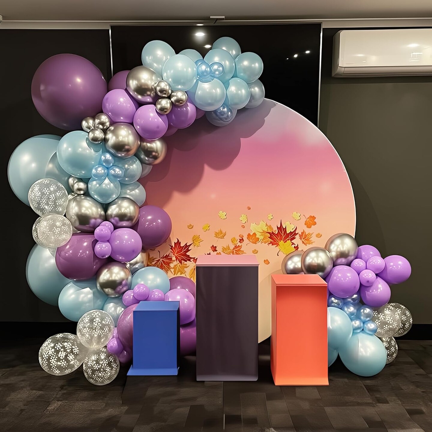 Blue Purple Silver Balloon Arch Kit Metallic Pearl Purple Blue Silver Latex Balloons Garland with Snowflake Balloon for Princess Girl Winter Frozen Wonderland Birthday Baby Shower Party Decor