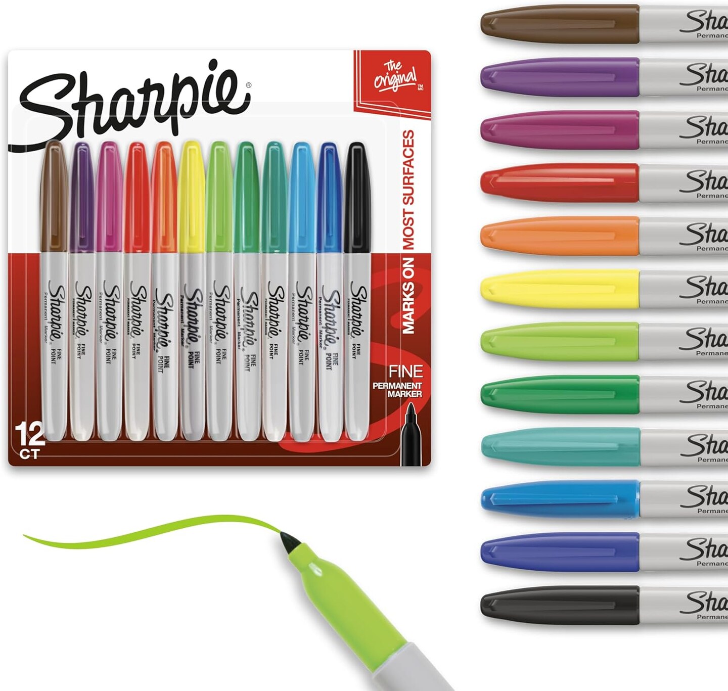 Permanent Markers, Quick Drying And Fade Resistant Fine Tip Marker Set For Wood, Plastic Paper, Metal, And More, Drawing, Coloring, And Poster Marker, Assorted Colors, 12 Count