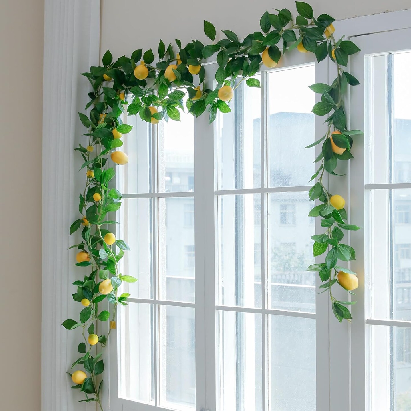 3 Strands Lemon Artificial Vines, 71&#x22; Lemon Silk Vine Garland with Green Leaves, Fake Hanging Plants Greenery Decor for Home, Bedroom, Wall, Party, Wedding Decoration