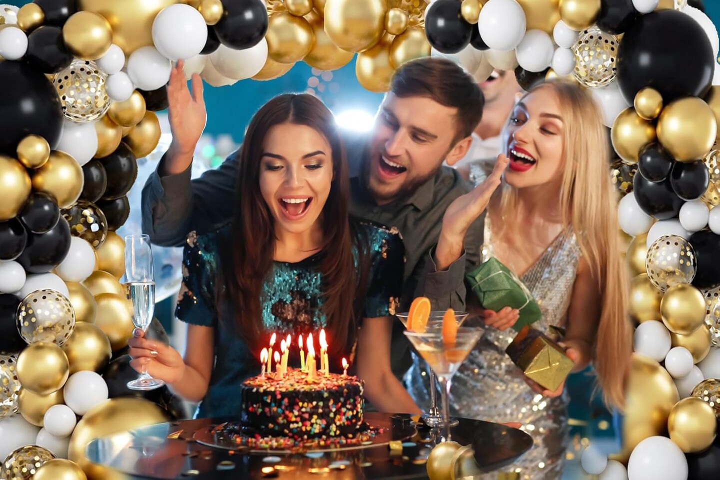 137PCS Black, Gold & White Balloon Arch Kit – Garland with Confetti & Tape for Parties