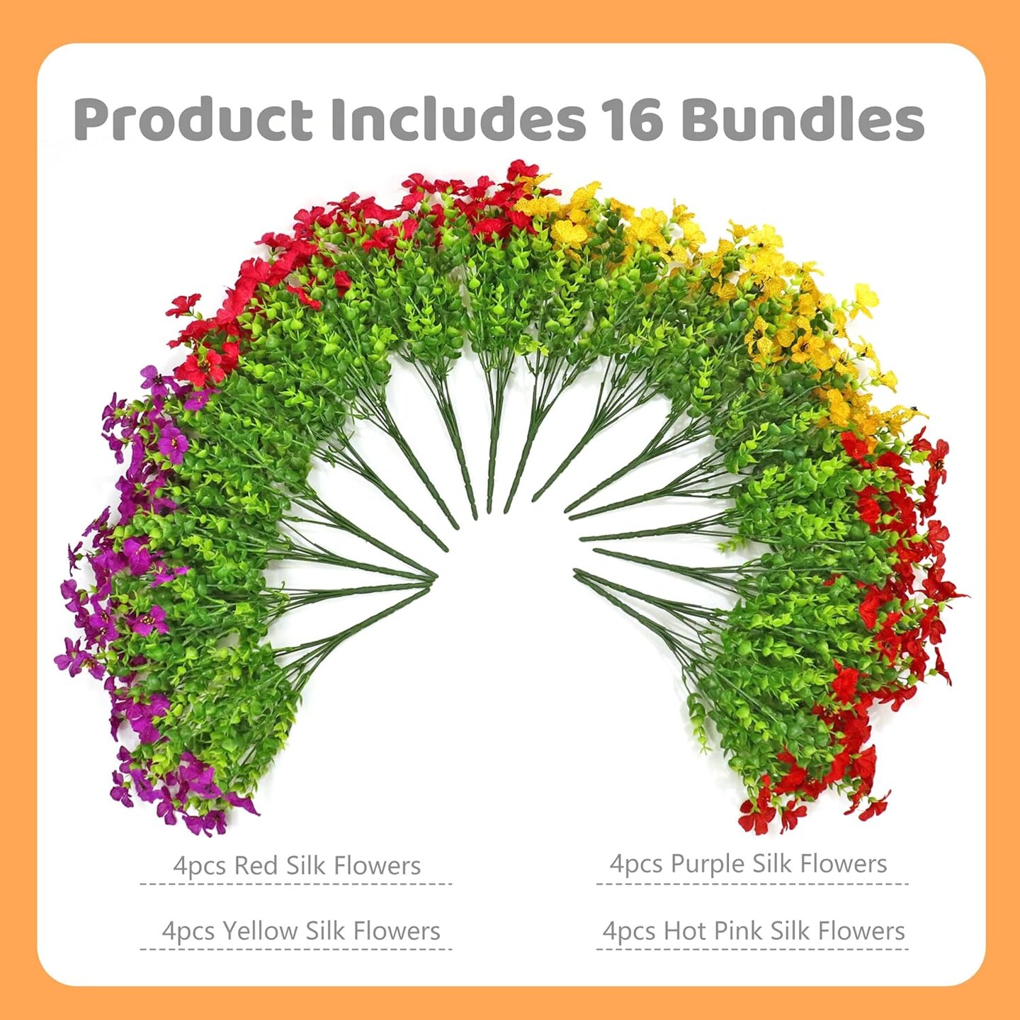 16 Bundles Summer Potted Artificial Flowers for Outdoors, Faux Plants Flowers