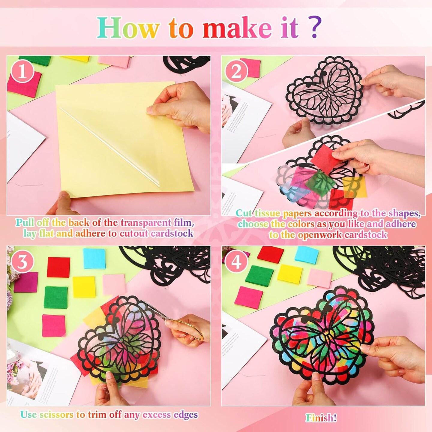 24 Pack DIY Suncatcher Paper Crafts Stained Glass Effect Paper Suncatchers, 700 Tissue Papers, Window Art Arts and Crafts for Party Favors Toys(Summer)