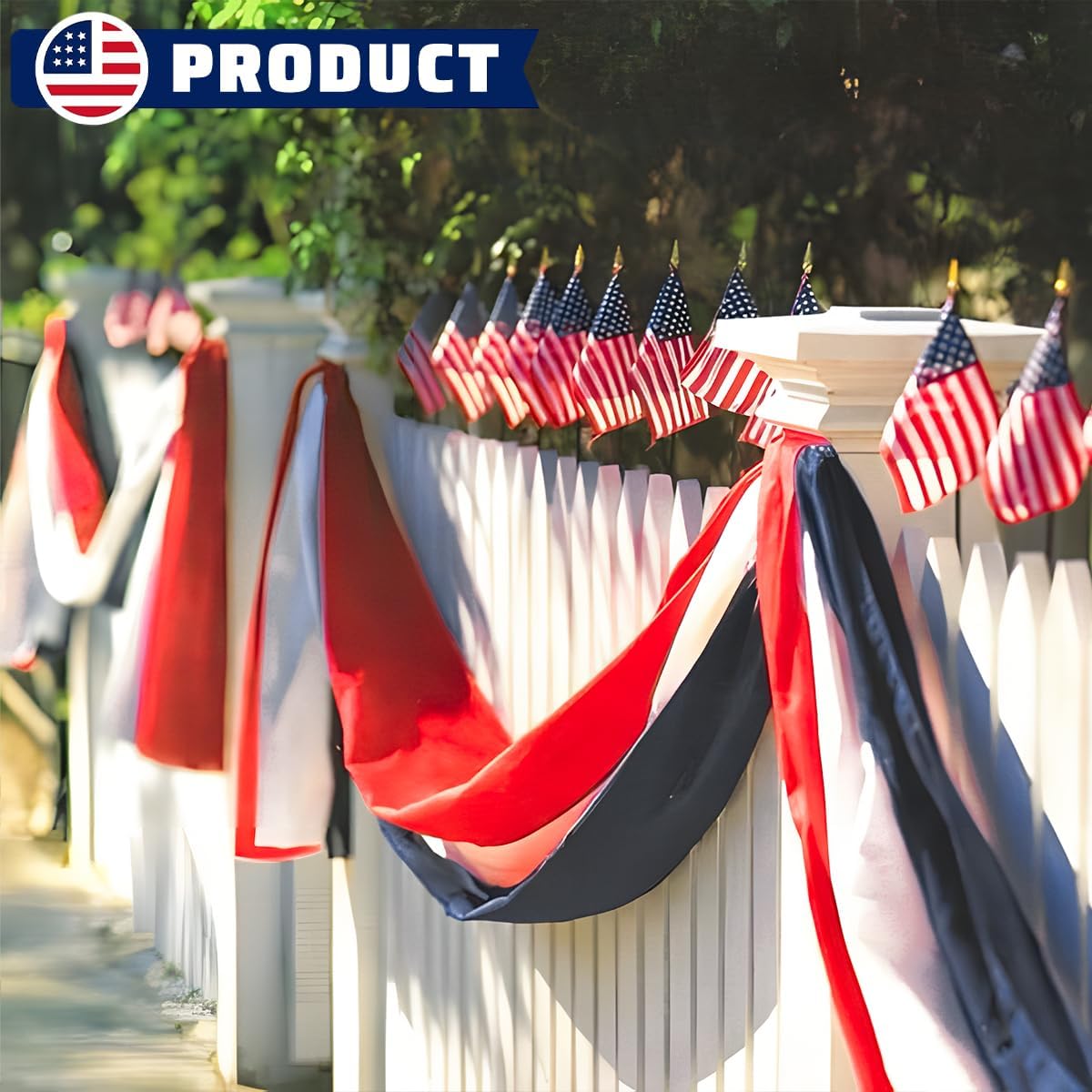 2Pack Patriotic Bunting US Flag Decorations 4th of July Decor 2x20 Ft Large Red, White &#x26; Blue Banner Veterans Day Memorial Days Celebration
