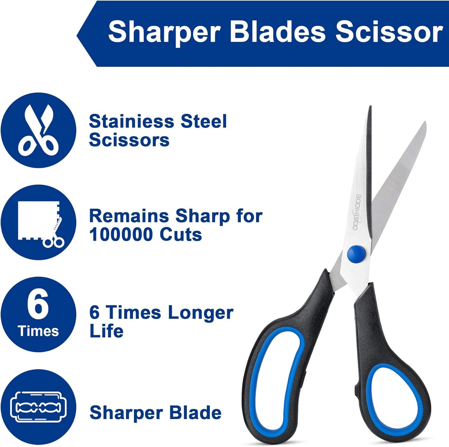 All Purpose 6 Pack - Comfort-Grip Scissors for Office Desk Accessories Sewing Fabric Home Craft School Supplies, Teacher/Class Supplies, Right/Left Handles