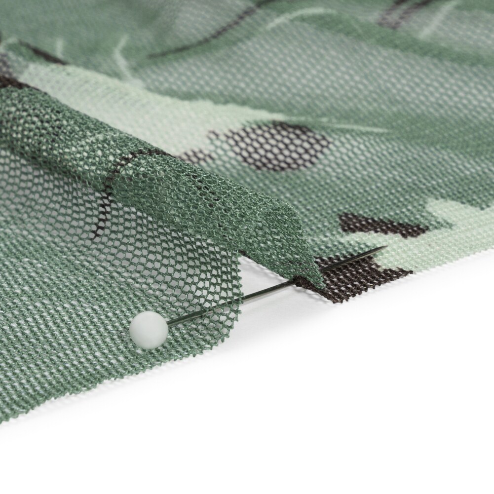 1 Yard Silk Tulle Fabric Green, White and Black Floral Shadows Deadstock 44 inch Width