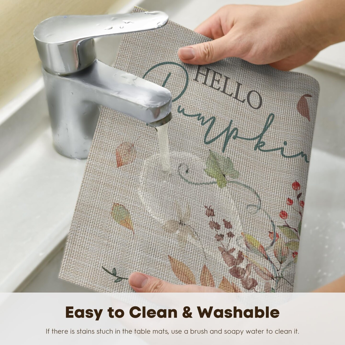 Blue Hello Pumpkin Leaves Fall Vinyl Placemats Set of 4(Blue)