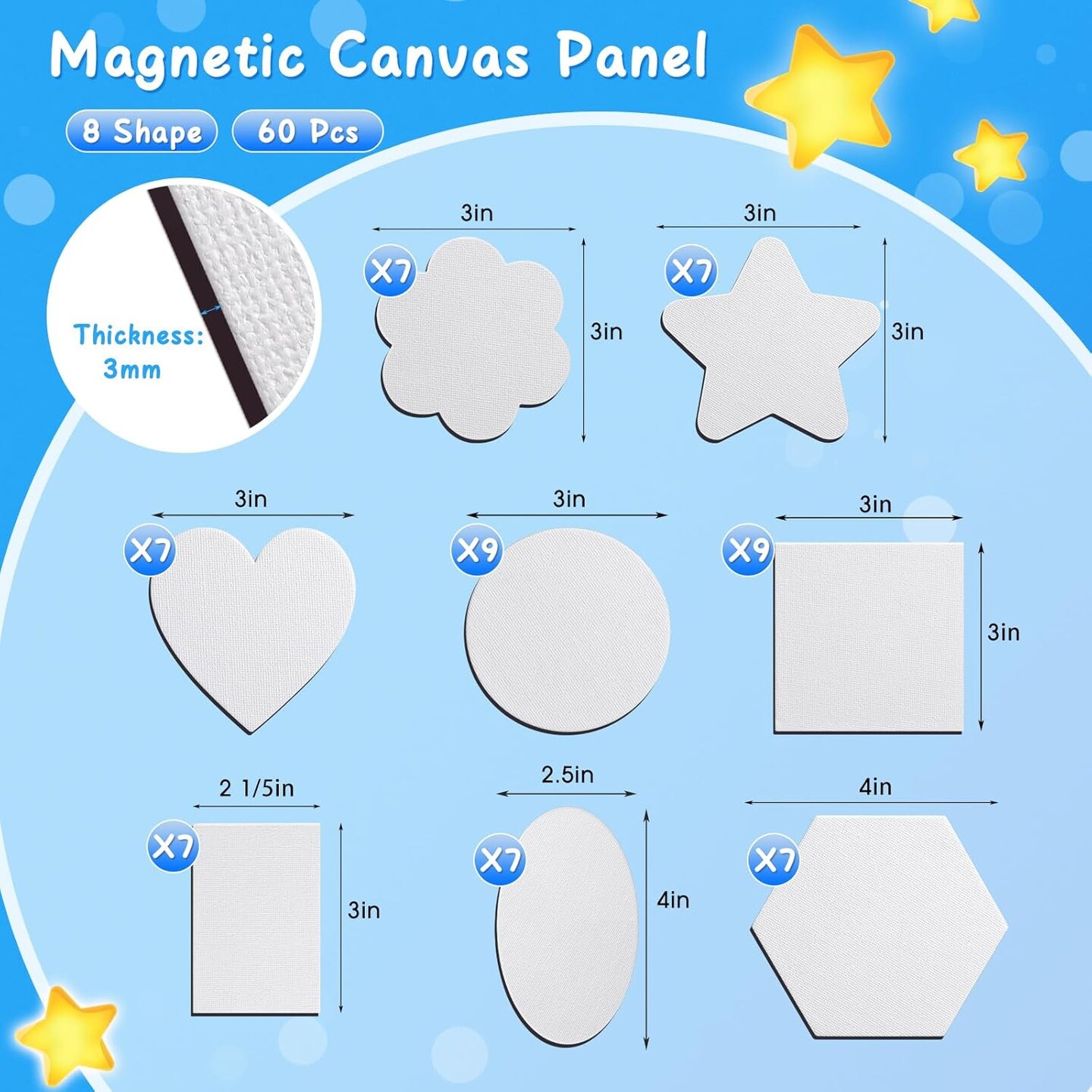 60 Pcs Mini Magnetic Canvas Panel Boards(white)