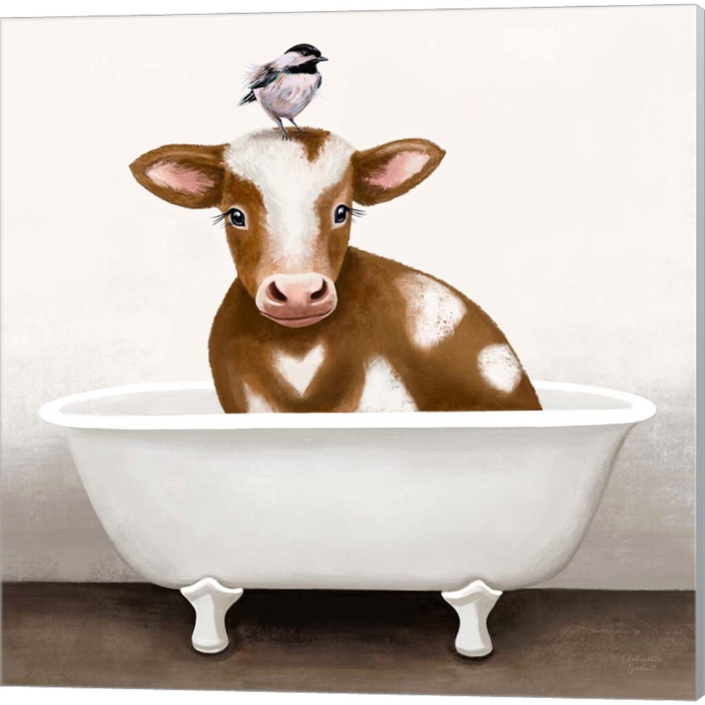 Cow & Pig in Bathtub by Elizabeth Tyndall 14" x 14" Canvas Wall Art (Set of 2)