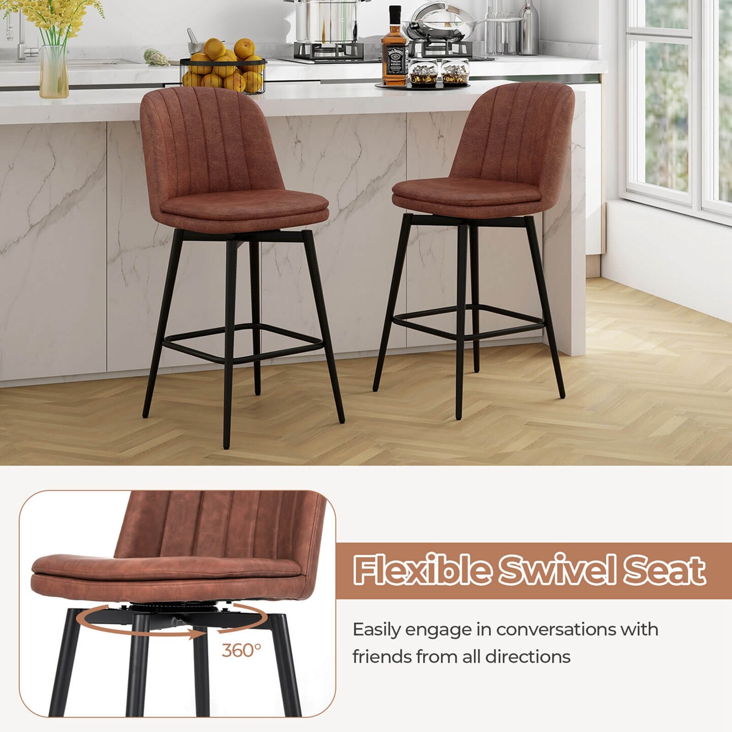 Costway 27 Inch Swivel Bar Stool Set of 2/4 with Padded Seat Metal Legs &#x26; Footrest