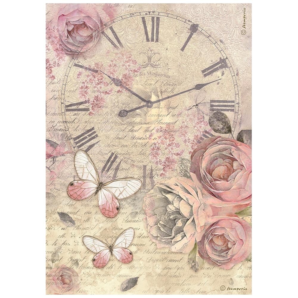 Stamperia Rice Paper Sheet A4-Shabby Rose Clock