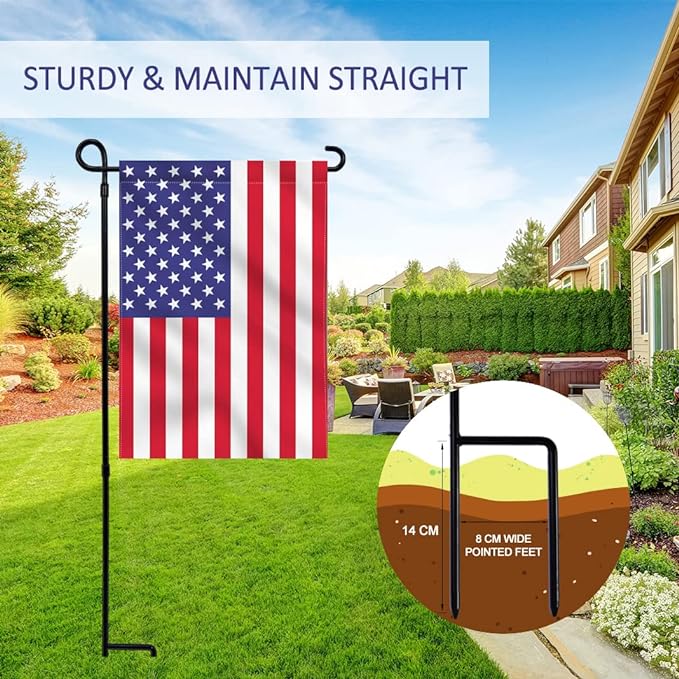 Garden Flag Stand Holder, Premium Yard Flag Holder Weather-Proof Metal Powder-Coated Flagpole for American Flag, Christmas Garden Flag, and Outdoor Garden Decor Decoration